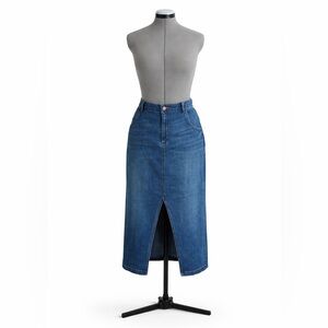 WLab (Wash Lab) Dark Blue Denim Midi Skirt w/ Slit